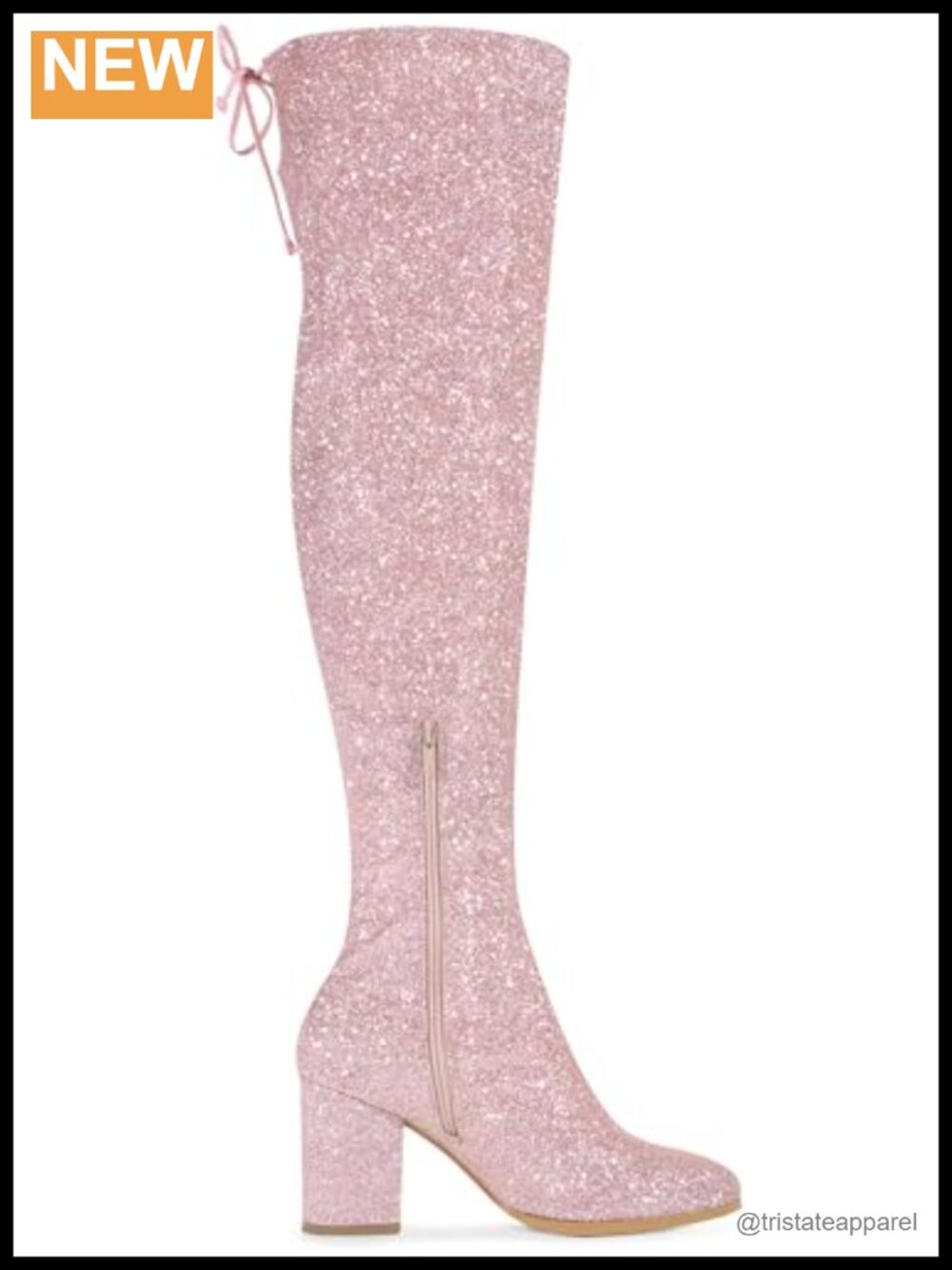 Over the Knee Glitter Chunky Heel Boots Round Toe Lace Up - Picture 5 of 5